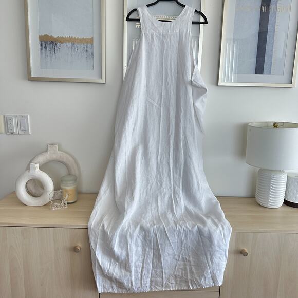 White Linen Maxi Dress 3XL Draped Sleeveless Lagenlook Maternity Minimalist - Picture 8 of 9
